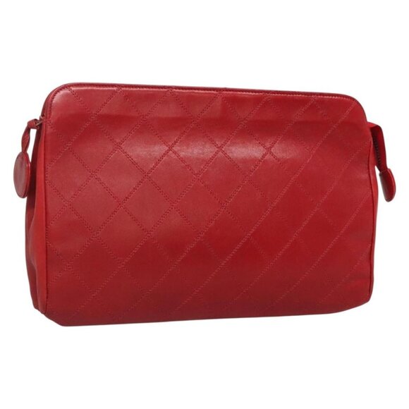 CHANEL Bicolore Clutch Bag Lamb Skin Red Gold CC Auth 132420 - Picture 1 of 16